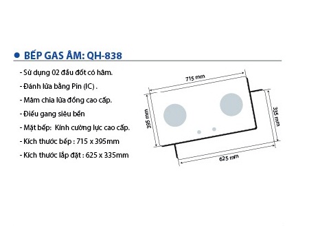 Bếp gas âm Queenhouse QH-838
