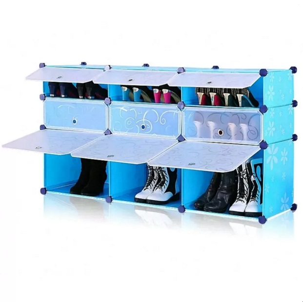 Tủ giày dép đa năng 9 ngăn Tupper Cabinet TC-9BL-W ( xanh cửa trắng)