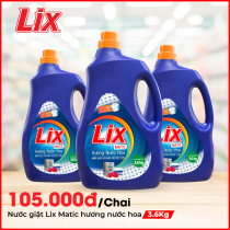 Nước giặt Lix Matic hương nước hoa 3.6Kg - Dùng cho máy giặt cửa trước - NGM40