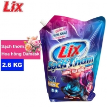 Nước Giặt LIX Sạch Thơm TÚI 2.6 KG - Hương Hoa Hồng Damask - Mã 18401