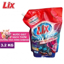 Nước Giặt LIX Sạch Thơm TÚI 3.2 KG - Hương Hoa Hồng Damask - Mã 18404