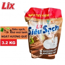 Nước Rửa Chén LIX Siêu Sạch Hương Quế TÚI 3.2KG - Mã 19902