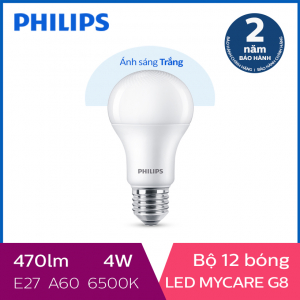 Bộ 12 Bóng đèn Philips LED MyCare 4W 6500K E27 A60 - Ánh sáng trắng