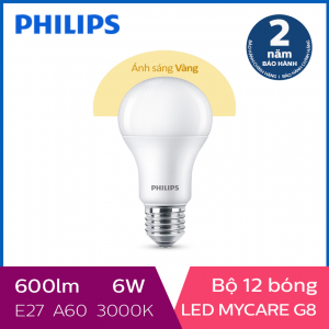 Bộ 12 Bóng đèn Philips LED MyCare 6W 3000K E27 A60 - Ánh sáng vàng
