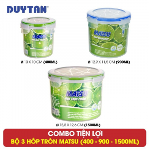Bộ 3 hộp tròn đựng thực phẩm Duy Tân Matsu dung tích 400-900-1500ml - 03390+03420+03451