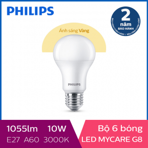 Bộ 6 Bóng đèn Philips LED MyCare 10W 3000K E27 A60 - Ánh sáng vàng