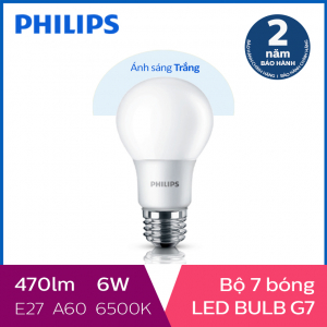 Bộ 7 Bóng đèn Philips LED Gen7 6W 6500K E27 A60 - Ánh sáng trắng