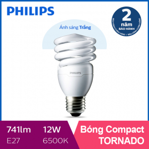 Bóng đèn Compact xoắn tiết kiệm điện Philips Tornado 12W 6500K E27- Ánh sáng trắng