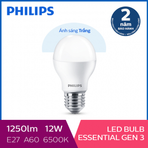 Bóng đèn Philips LED Essential Gen3 12W 6500K E27 A60 - Ánh sáng trắng