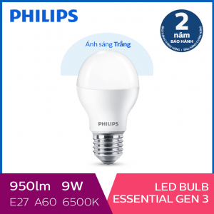 Bóng đèn Philips LED Essential Gen3 9W 6500K E27 A60 - Ánh sáng trắng