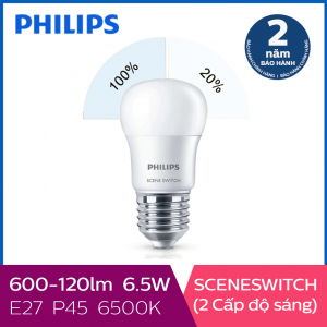 Bóng đèn Philips LED Scene Switch 2 cấp độ chiếu sáng 6.5W 6500K E27 P45 - Ánh sáng trắng