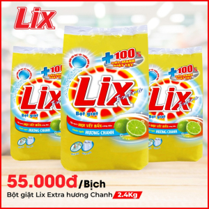 Bột Giặt LIX EXTRA 2.4KG Hương Chanh + Tẩy Sạch Cực Mạnh Vết Bẩn - EC025