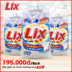 Bột Giặt LIX EXTRA 9KG Hương Hoa + Tẩy Sạch Cực Mạnh Vết Bẩn - EB010 