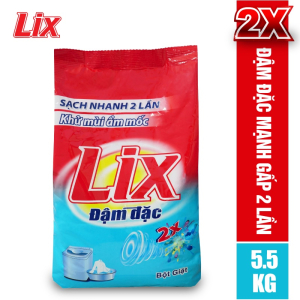 Bột giặt Lix Extra đậm đặc 5.5Kg - Tẩy sạch vết bẩn mạnh gấp 2 lần - ED557