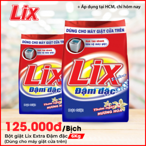 Bột giặt Lix Extra đậm đặc 6Kg - Dùng cho máy giặt cửa trên - ED036