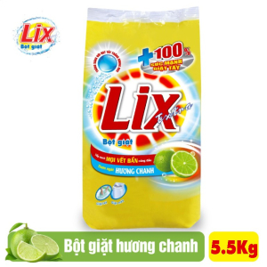 Bột giặt Lix Extra hương chanh 5.5Kg - Tẩy sạch vết bẩn cực mạnh - EC563