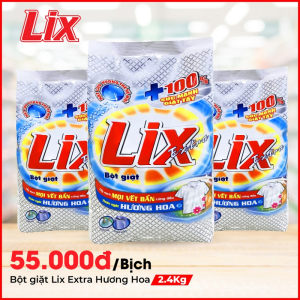 Bột giặt Lix Extra hương hoa 2.4Kg - Tẩy sạch vết bẩn cực mạnh - EB024