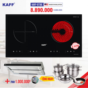COMBO Trọn bộ Bếp từ đôi hồng ngoại KAFF KF-073IC - Dòng Bếp Nhập MALAYSIA - INVERTER tiết kiệm điện	