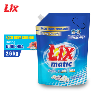 Nước giặt Lix matic hương nước hoa Túi 2.6kg NGM27 - Dùng cho máy giặt cửa trước