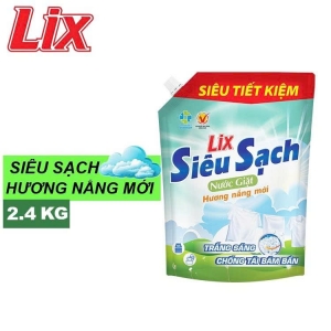 Nước Giặt LIX Siêu Sạch TÚI 2.4KG - Trắng Sáng, Hương Nắng Mới - Mã 20301