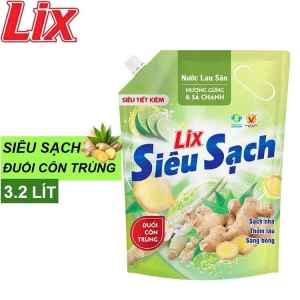 Nước Lau Sàn LIX TÚI 3.2 Lít - Hương Gừng và Sả Chanh - Mã 15102
