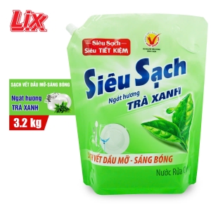 Nước Rửa Chén LIX Túi 3.2KG Siêu Sạch Hương Trà Xanh - N8118