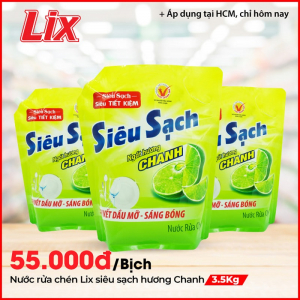 Nước Rửa Chén LIX Túi 3.5KG Siêu Sạch Hương Chanh - N4301