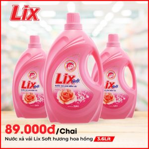 Nước xả vải Lix Soft hương hoa hồng 3.6 lít  - LSH36