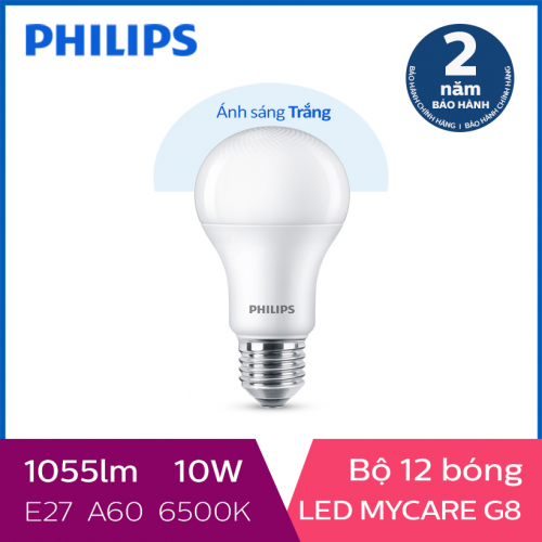Bộ 12 Bóng đèn Philips LED MyCare 10W 6500K E27 A60 - Ánh sáng trắng