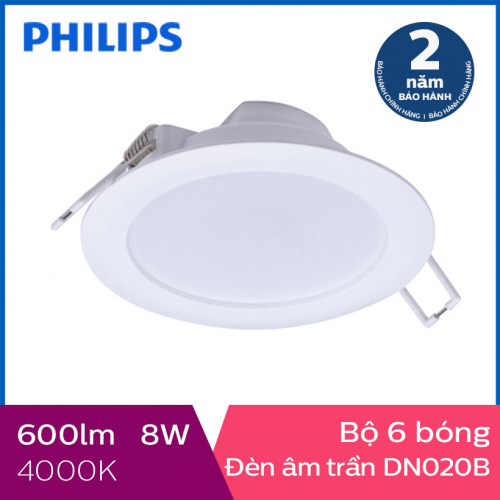 Bộ 6 bóng đèn Downlight âm trần Philips LED DN020B 8W 4000K - Ánh sáng trung tính