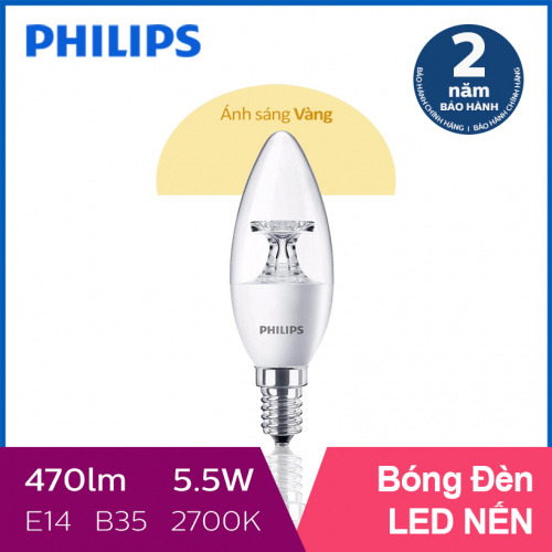 Bóng đèn Philips LED Nến 5.5W 2700K E14 B35 - Ánh sáng vàng