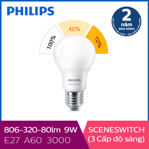 Bóng đèn Philips LED Scene Switch 3 cấp độ chiếu sáng 9W 3000K E27 - Ánh sáng vàng