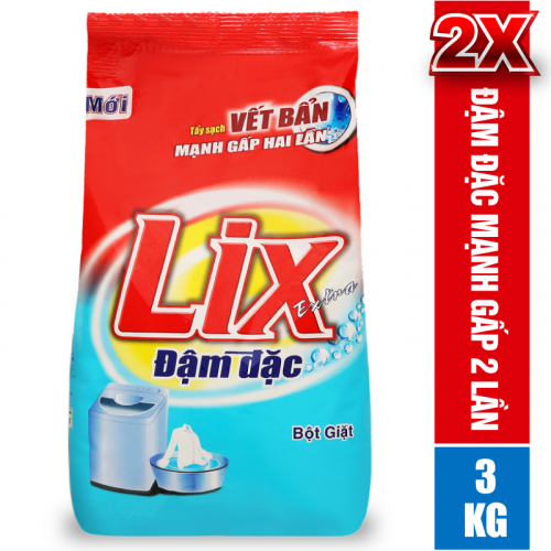 Bột giặt Lix Extra đậm đặc 3Kg - Tẩy sạch vết bẩn mạnh gấp 2 lần - ED003