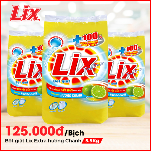 Bột giặt Lix Extra hương chanh 5.5Kg - Tẩy sạch vết bẩn cực mạnh - EC563