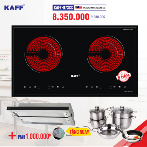 COMBO Trọn bộ Bếp hồng ngoại đôi cảm ứng KAFF KF-073CC - Dòng Bếp Nhập MALAYSIA - INVERTER tiết kiệm điện 