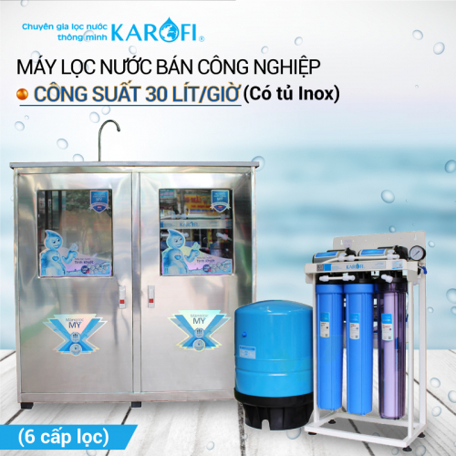 Máy lọc nước RO bán công nghiệp KAROFI KB30 (Tủ inox, 6 cấp lọc)