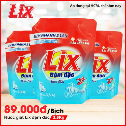 Nước giặt Lix đậm đặc hương hoa Túi 3.5Kg - Tẩy sạch cực mạnh vết bẩn - NG350