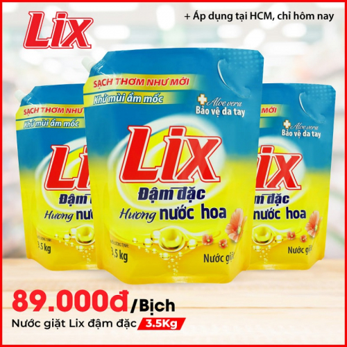 Nước giặt Lix hương nước hoa Túi 3.5Kg - Tẩy sạch cực mạnh vết bẩn NGH07