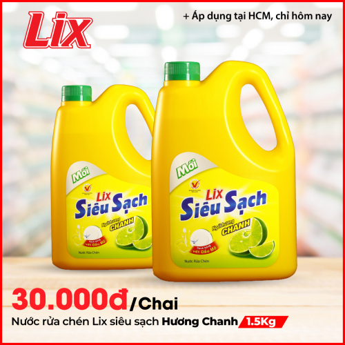 Nước rửa chén Lix siêu sạch hương chanh 1.5Kg - NS002